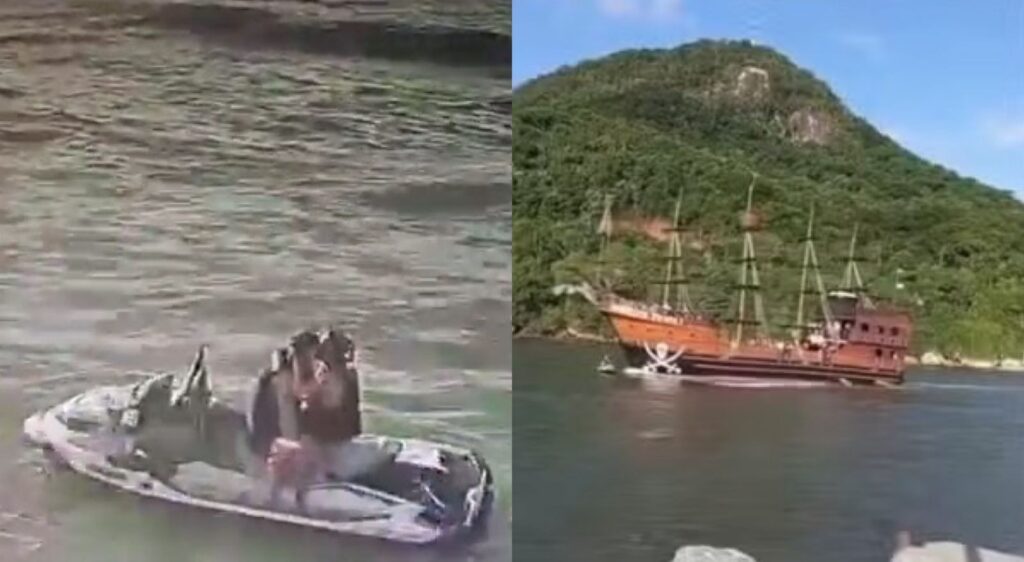 Casal atropelado por 'barco pirata' durante beijo: Marinha vai investigar colisão em Balneário Camboriú
