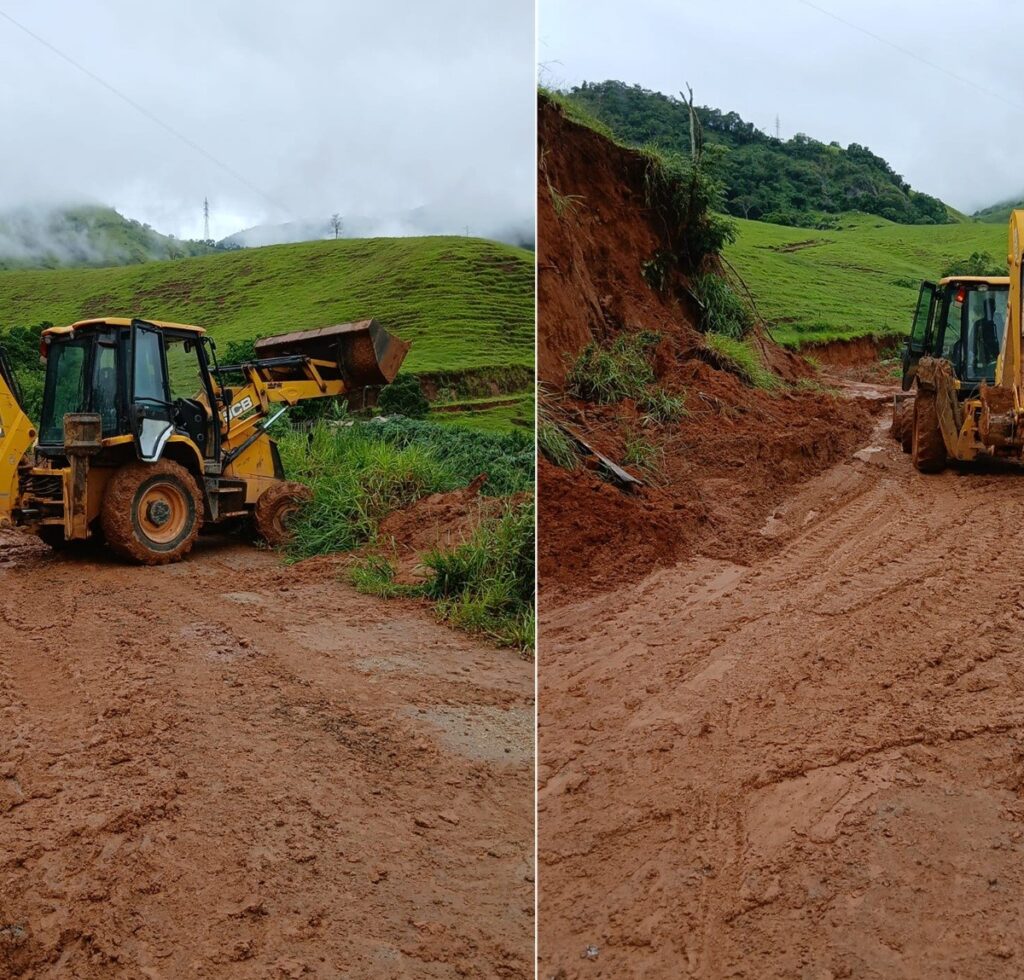 Queda de barreira interdita RJ-202 em Cambuci após chuva forte
