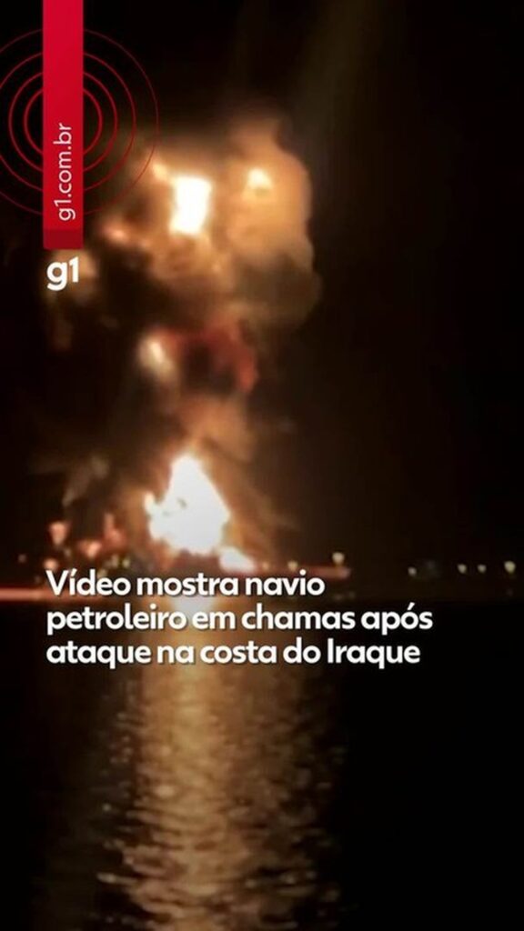 VÍDEO mostra petroleiro engolido por chamas após ataque no Iraque