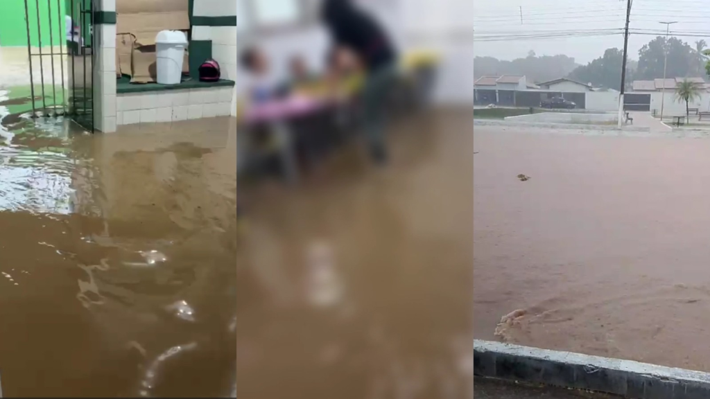 Vídeo: creche fica alagada após fortes chuvas e crianças choram no PI