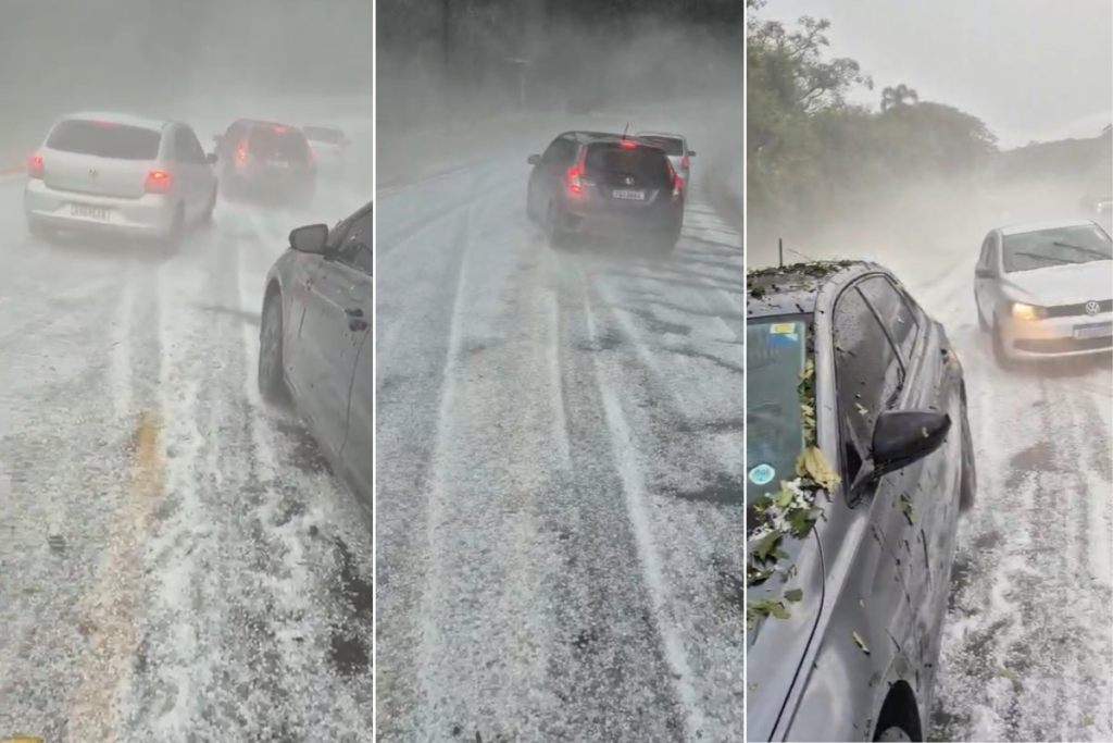 Granizo cobre estrada e interrompe percurso de motoristas em SP