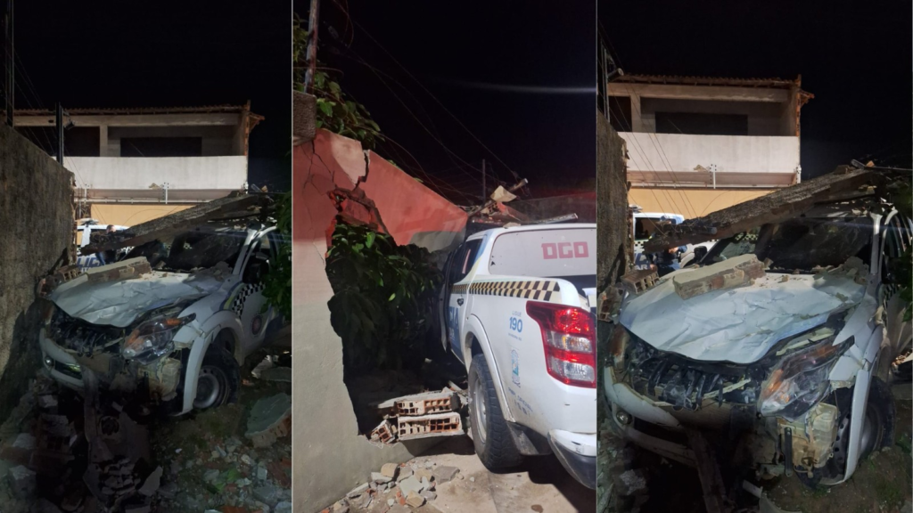 Viatura da PM bate em muro de casa durante perseguição no PI; suspeito foge