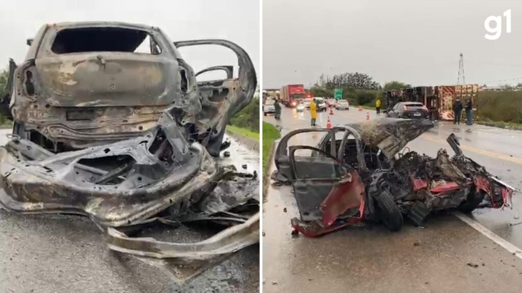 Colisão frontal termina com carro incendiado e homem morto no RS