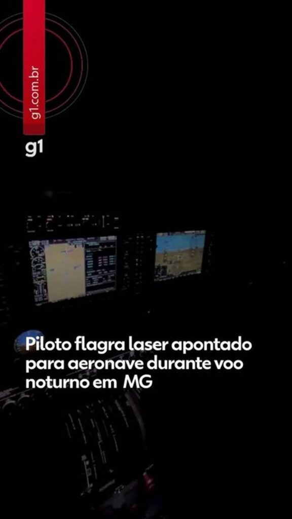 Piloto registra momento em que laser é apontado para aeronave em voo noturno sobre Minas Gerais
