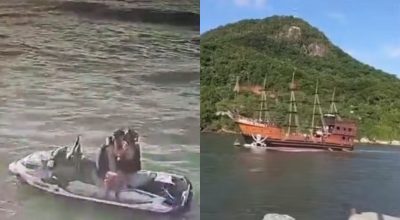 Casal atropelado por 'barco pirata' durante beijo: Marinha vai investigar colisão em Balneário Camboriú