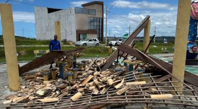 Desabamento em Japaratuba: telhado de quiosque cai e fere homem