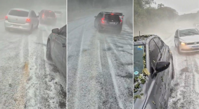 Granizo cobre estrada e interrompe percurso de motoristas em SP