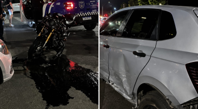 Motociclista é arremessado após bater em carro em cruzamento de avenida em São Roque