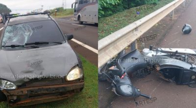 Motociclista morre após atingir carro durante conversão na SP-255 no interior de SP