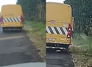 VÍDEO: servidor é flagrado jogando veneno de dentro de ônibus em vegetação de rodovia em SC