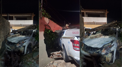 Viatura da PM bate em muro de casa durante perseguição no PI; suspeito foge